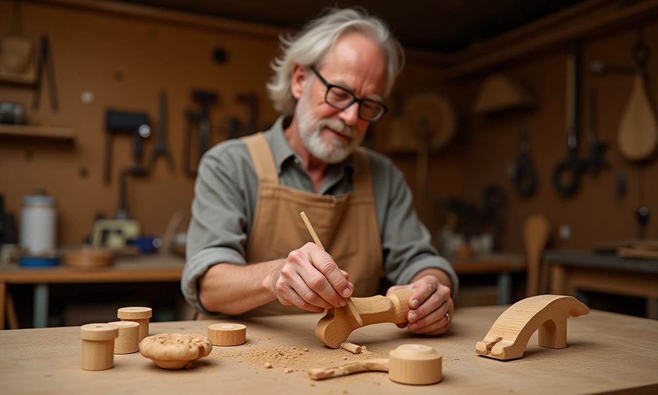 Woodworker carving wood